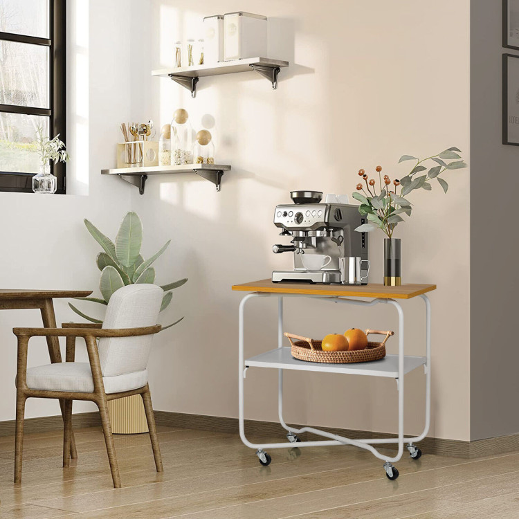 2-Tier End Table with Metal Storage Shelf and Foldable Frame-NaturalCostway Gallery View 6 of 10